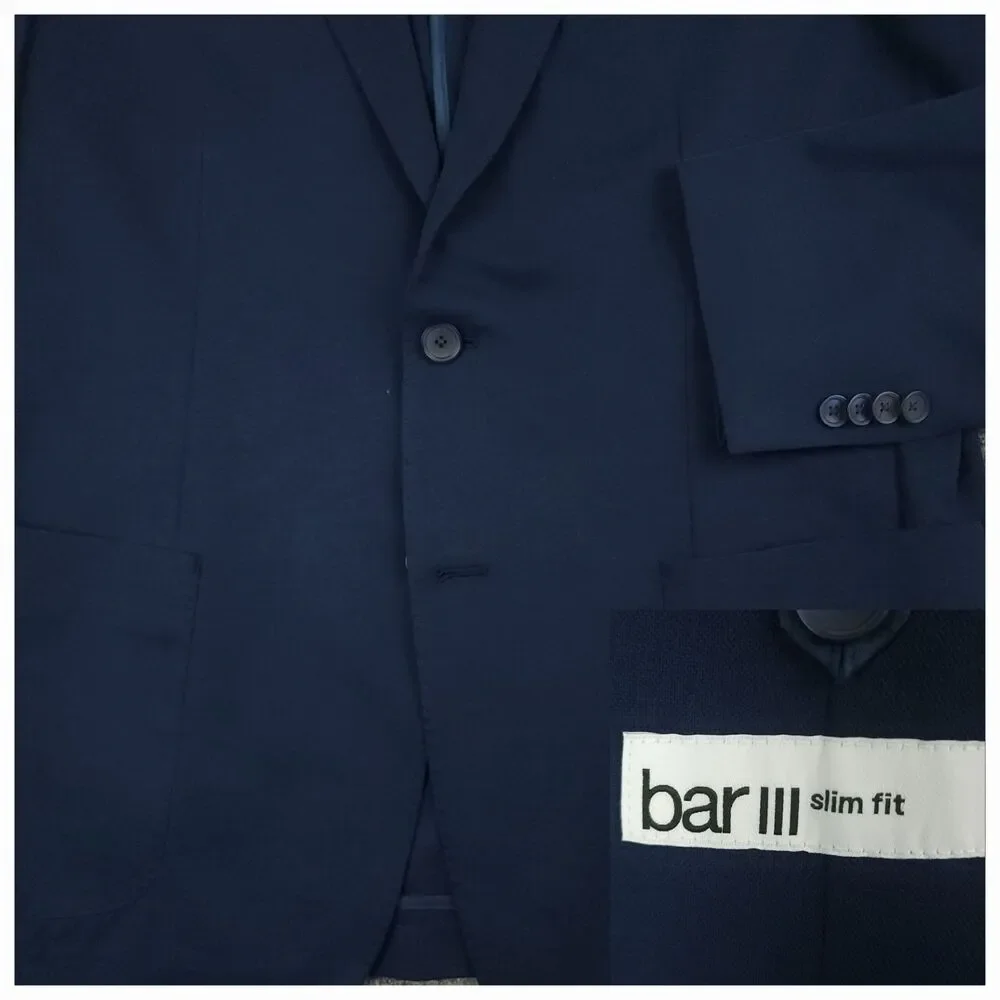 Bar III Sport Coat Mens 42R Unstructured Hopsack Patch Pocket Cotton Blend Navy